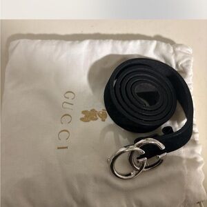 Gucci Black Leather Belt with Silver Buckle
